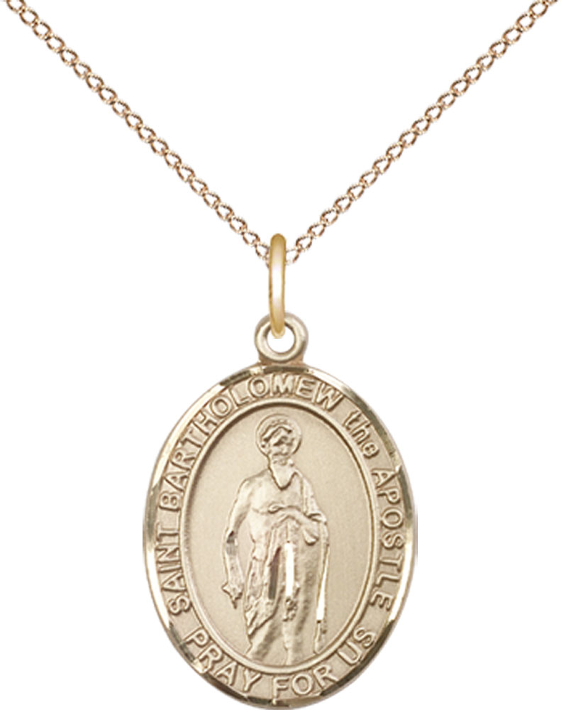 14kt Gold Filled Saint Bartholomew the Apostle Pendant on a 18 inch Gold Filled Light Curb chain