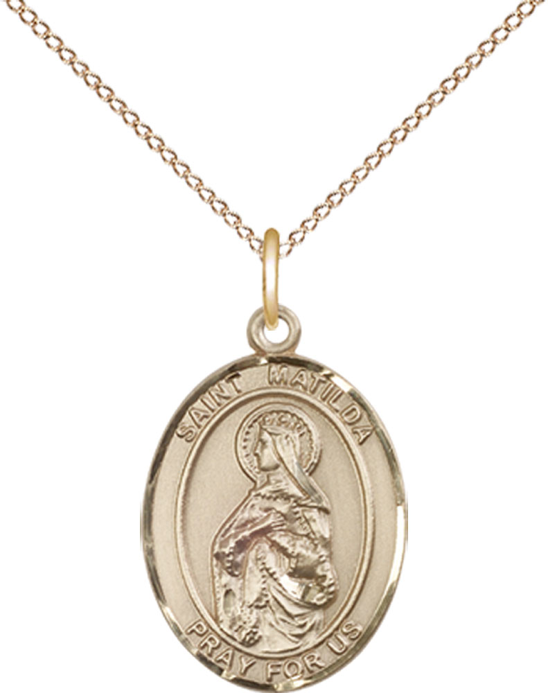 14kt Gold Filled Saint Matilda Pendant on a 18 inch Gold Filled Light Curb chain