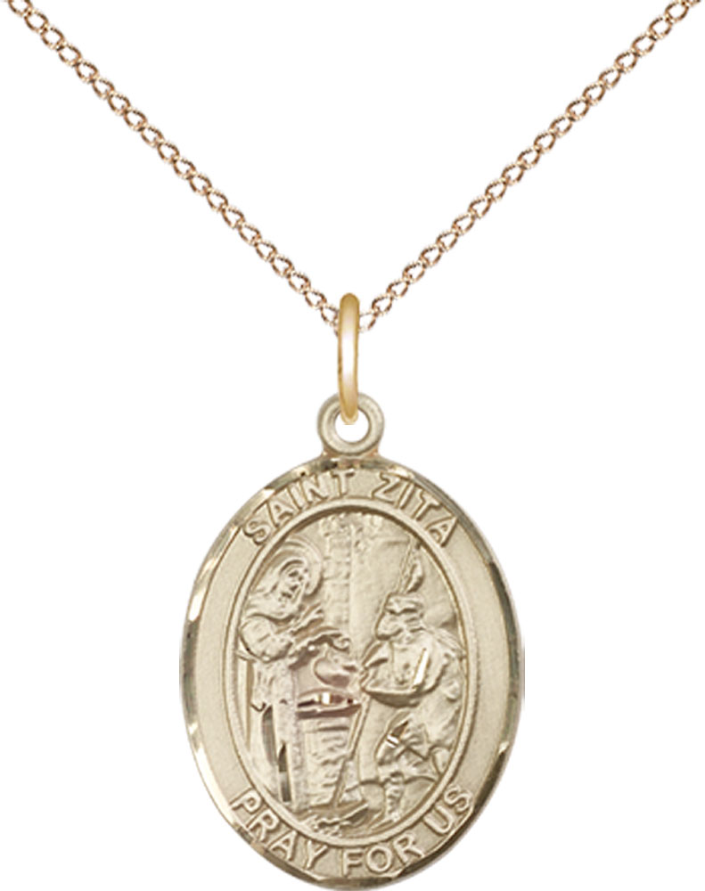 14kt Gold Filled Saint Zita Pendant on a 18 inch Gold Filled Light Curb chain