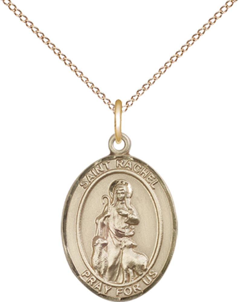 14kt Gold Filled Saint Rachel Pendant on a 18 inch Gold Filled Light Curb chain