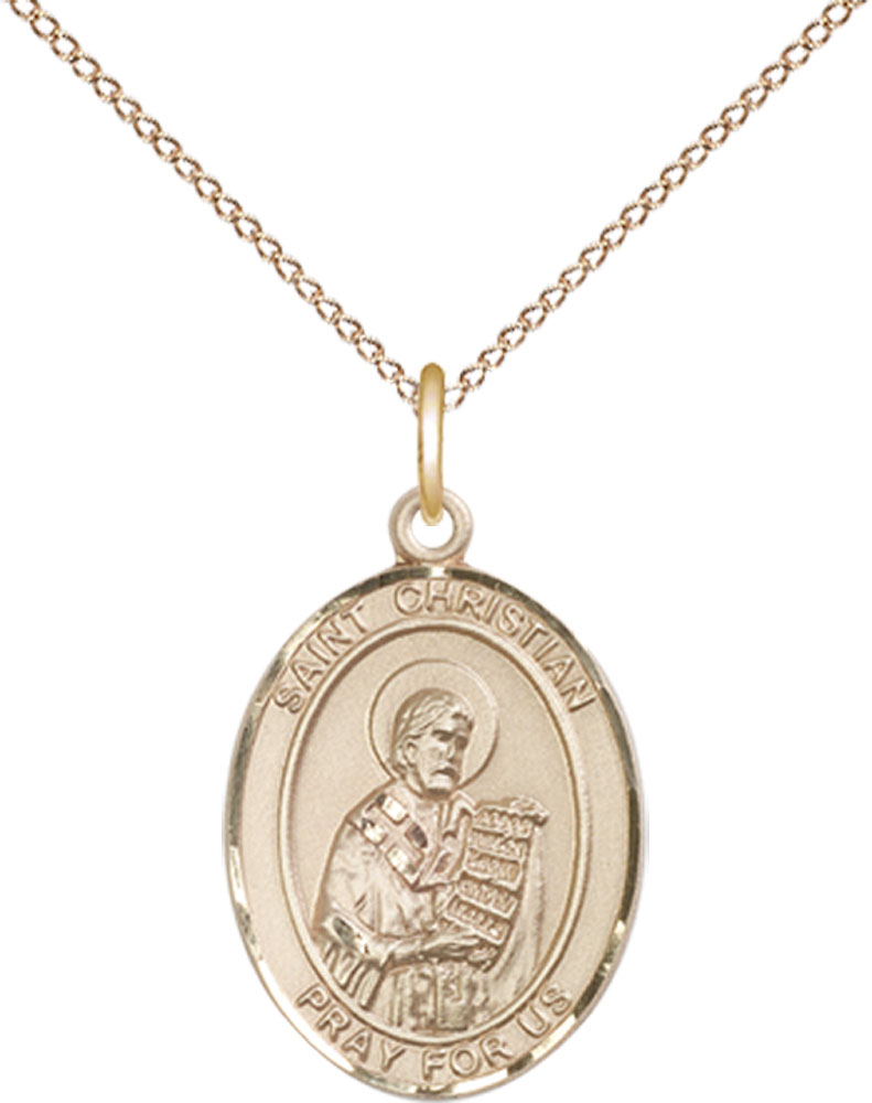 14kt Gold Filled Saint Christian Demosthenes Pendant on a 18 inch Gold Filled Light Curb chain