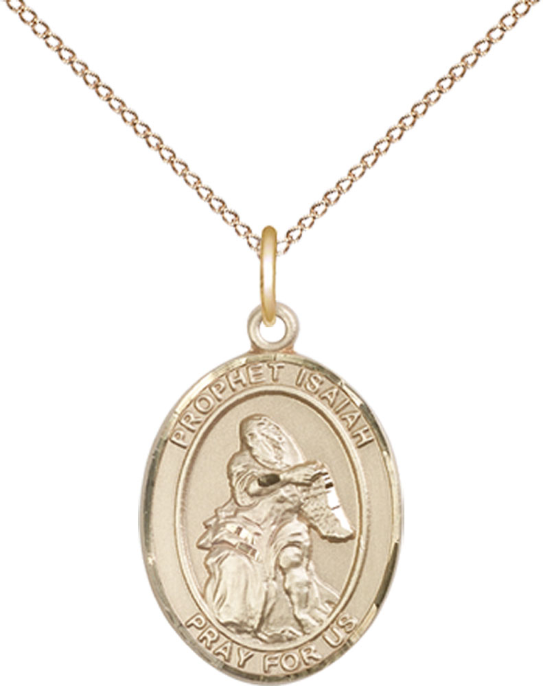 14kt Gold Filled Saint Isaiah Pendant on a 18 inch Gold Filled Light Curb chain