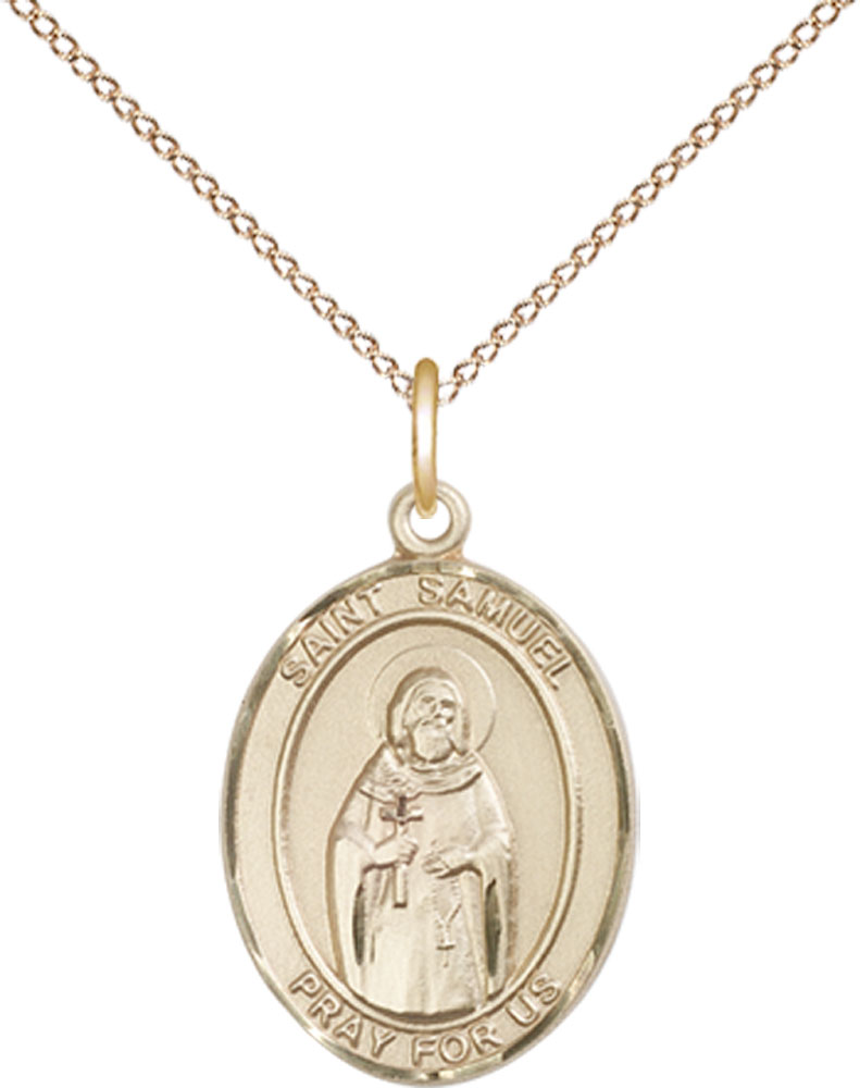 14kt Gold Filled Saint Samuel Pendant on a 18 inch Gold Filled Light Curb chain