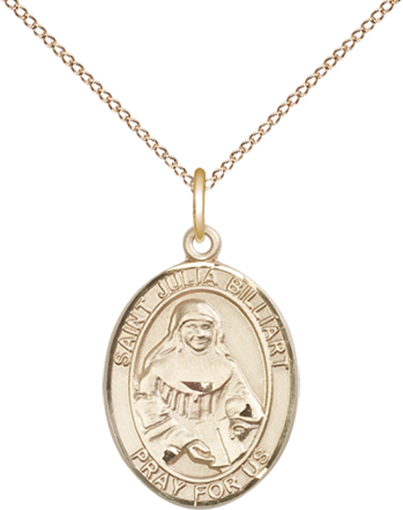14kt Gold Filled Saint Julia Billiart Pendant on a 18 inch Gold Filled Light Curb chain