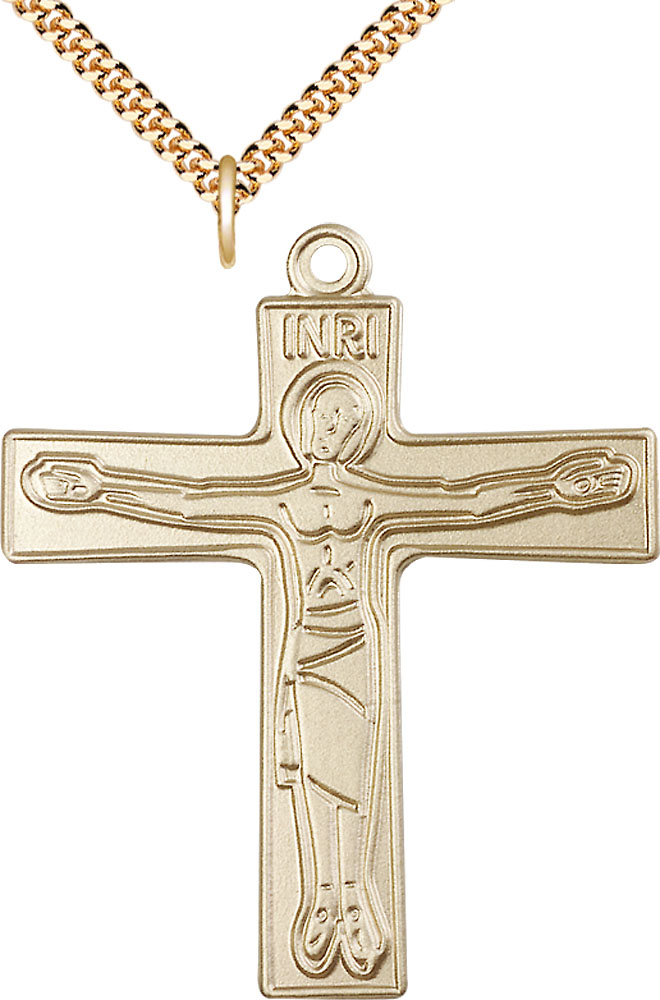 14kt Gold Filled Cursillio Cross Pendant on a 24 inch Gold Plate Heavy Curb chain