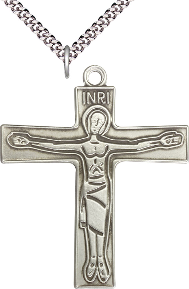 Sterling Silver Cursillio Cross Pendant on a 24 inch Light Rhodium Heavy Curb chain