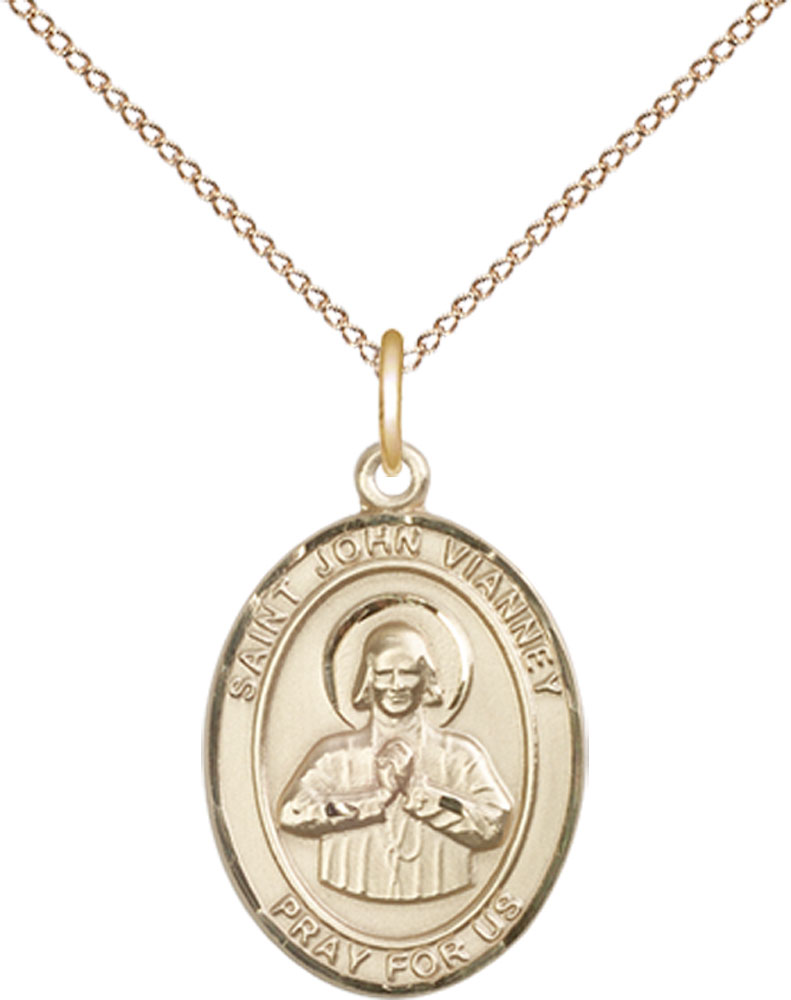 14kt Gold Filled Saint John Vianney Pendant on a 18 inch Gold Filled Light Curb chain
