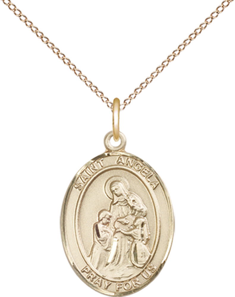 14kt Gold Filled Saint Angela Merici Pendant on a 18 inch Gold Filled Light Curb chain