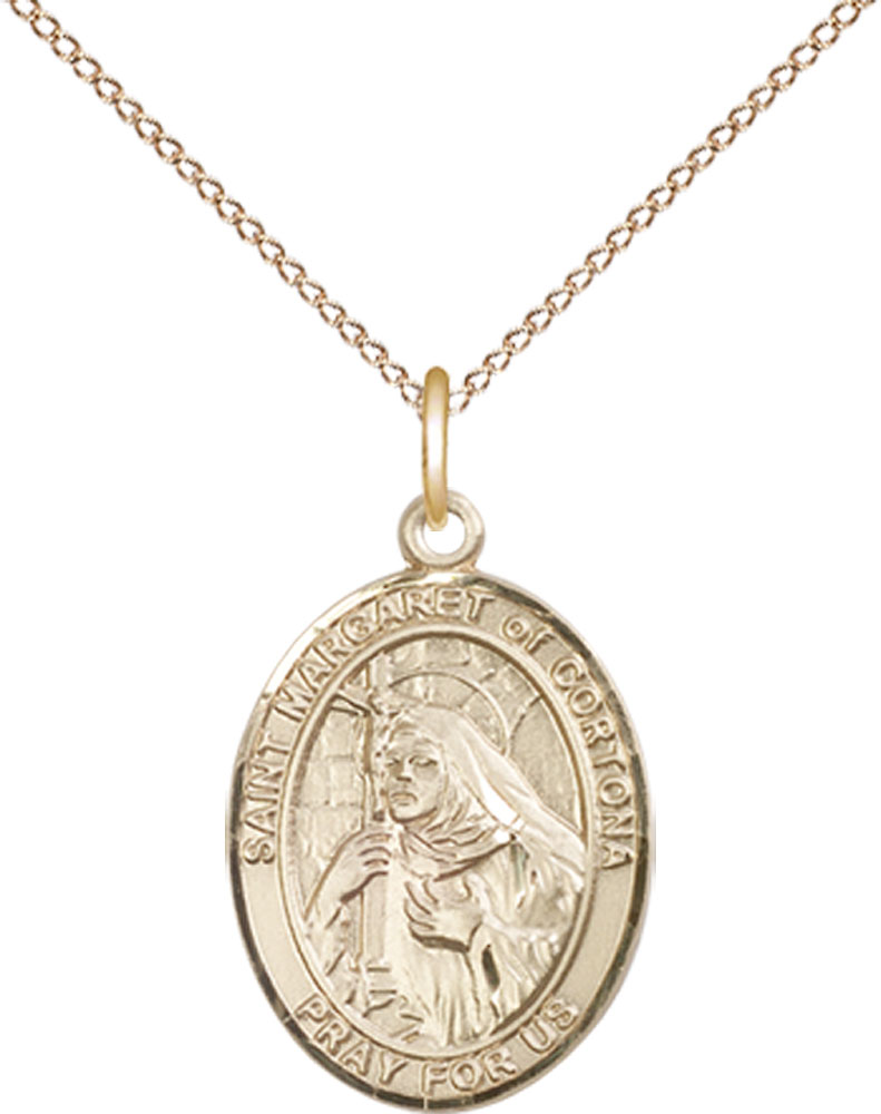 14kt Gold Filled Saint Margaret of Cortona Pendant on a 18 inch Gold Filled Light Curb chain