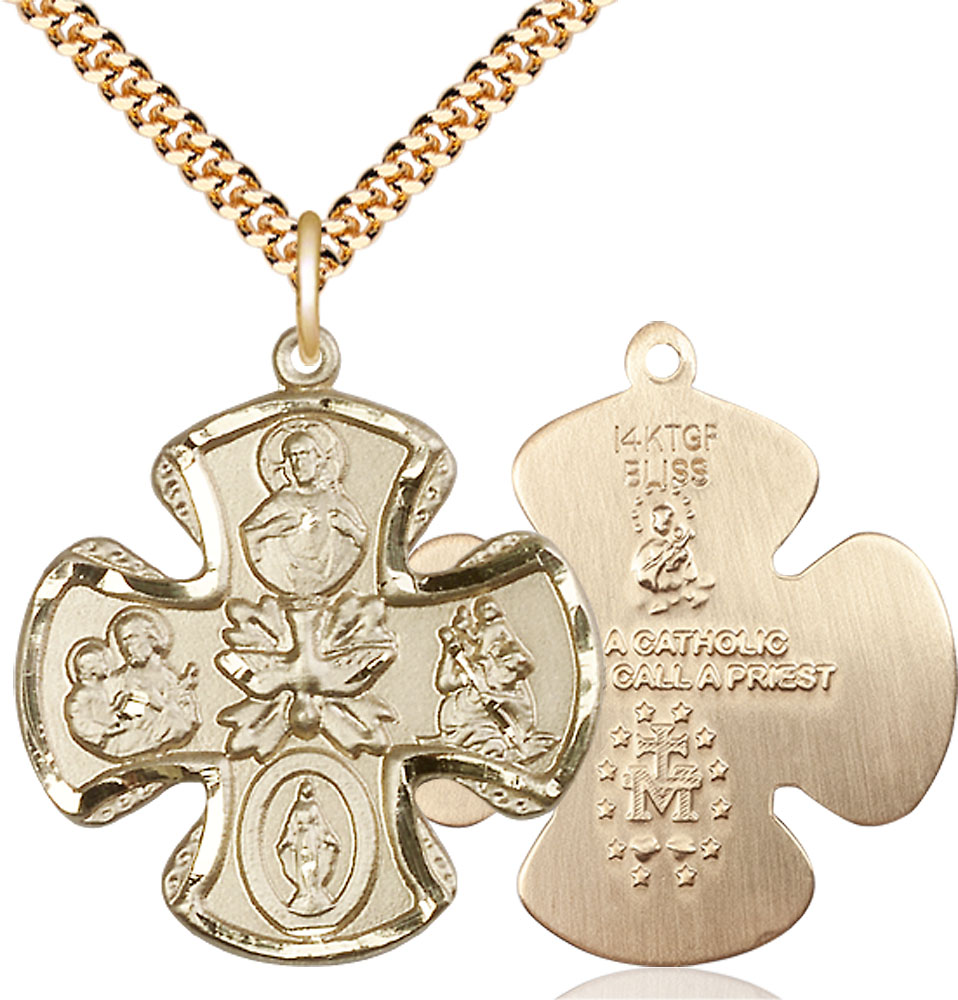 14kt Gold Filled 5-Way Pendant on a 24 inch Gold Plate Heavy Curb chain
