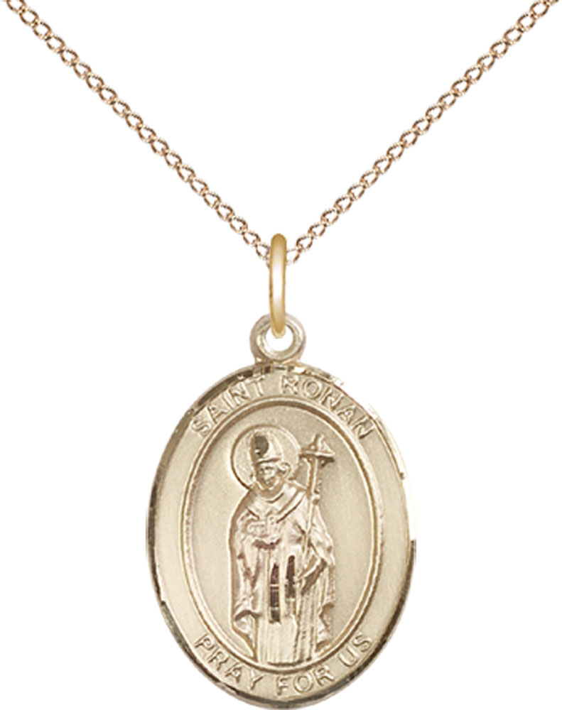 14kt Gold Filled Saint Ronan Pendant on a 18 inch Gold Filled Light Curb chain