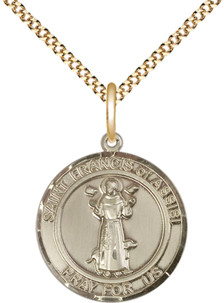 14kt Gold Filled Saint Francis of Assisi Pendant on a 18 inch Gold Plate Light Curb chain