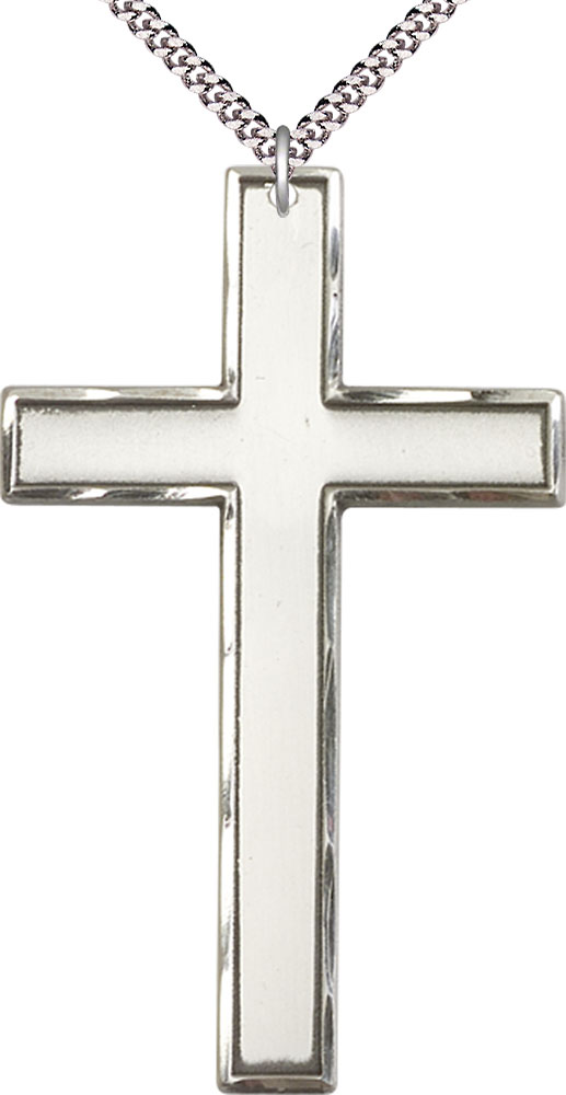 Sterling Silver Cross Pendant on a 24 inch Light Rhodium Heavy Curb chain