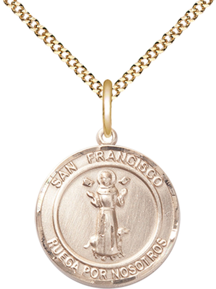 14kt Gold Filled San Francis of Assisi Pendant on a 18 inch Gold Plate Light Curb chain