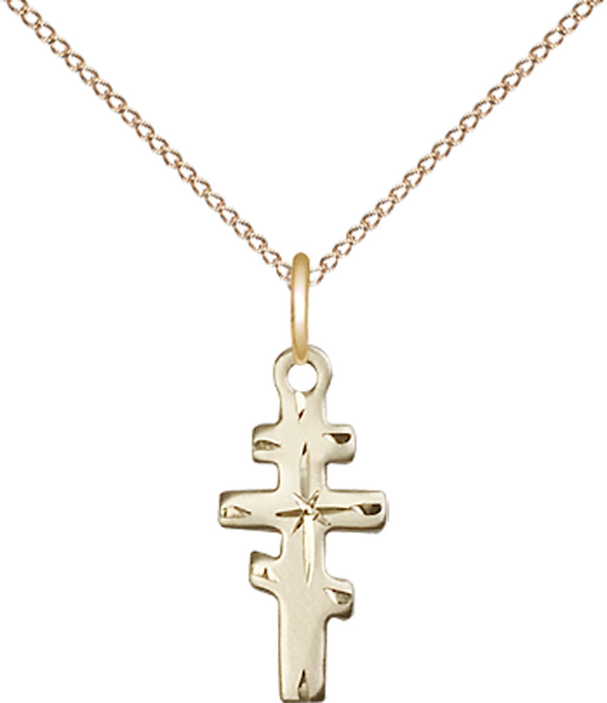14kt Gold Filled Greek Orthadox Cross Pendant on a 18 inch Gold Filled Light Curb chain
