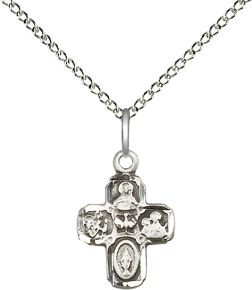 Sterling Silver 4-Way Pendant on a 18 inch Sterling Silver Light Curb chain