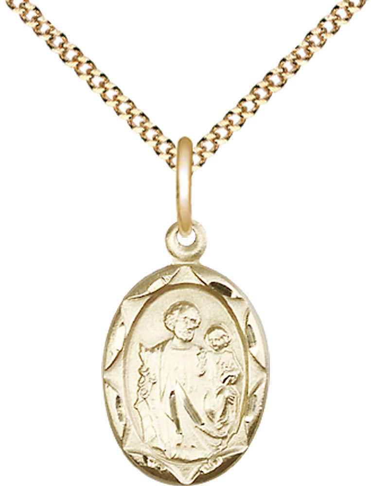 14kt Gold Filled Saint Joseph Pendant on a 18 inch Gold Plate Light Curb chain