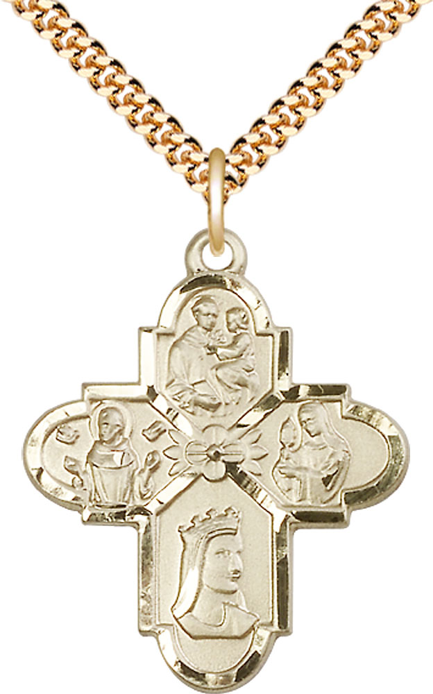 14kt Gold Filled Franciscan 4-Way Pendant on a 24 inch Gold Plate Heavy Curb chain