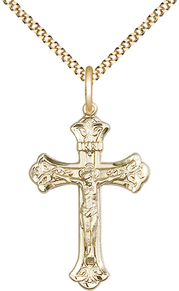 14kt Gold Filled Crucifix Pendant on a 18 inch Gold Plate Light Curb chain