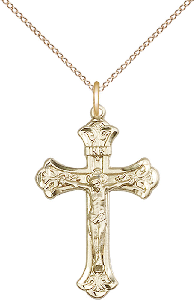 14kt Gold Filled Crucifix Pendant on a 18 inch Gold Filled Light Curb chain