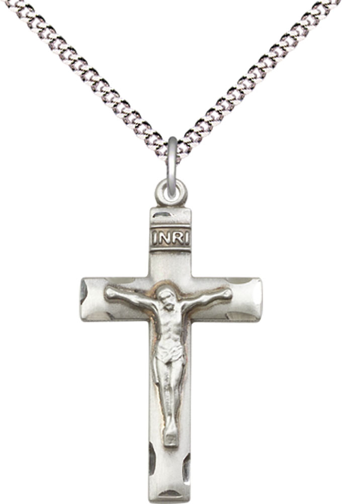 Sterling Silver Crucifix Pendant on a 18 inch Light Rhodium Light Curb chain