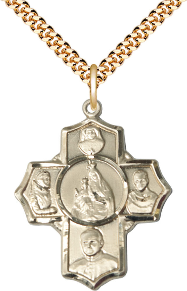 14kt Gold Filled Polish 4-Way Pendant on a 24 inch Gold Plate Heavy Curb chain