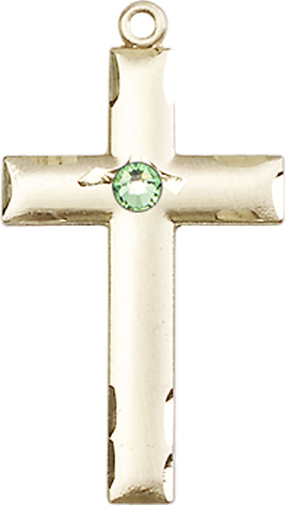 14kt Gold Filled Cross Medal with a 3mm Peridot Swarovski stone