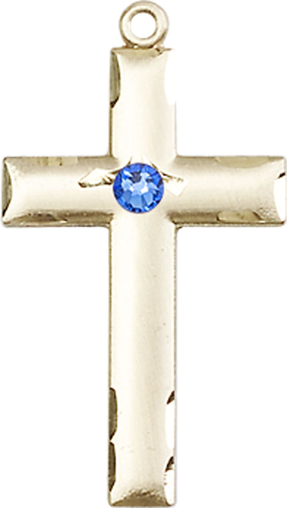 14kt Gold Filled Cross Medal with a 3mm Sapphire Swarovski stone