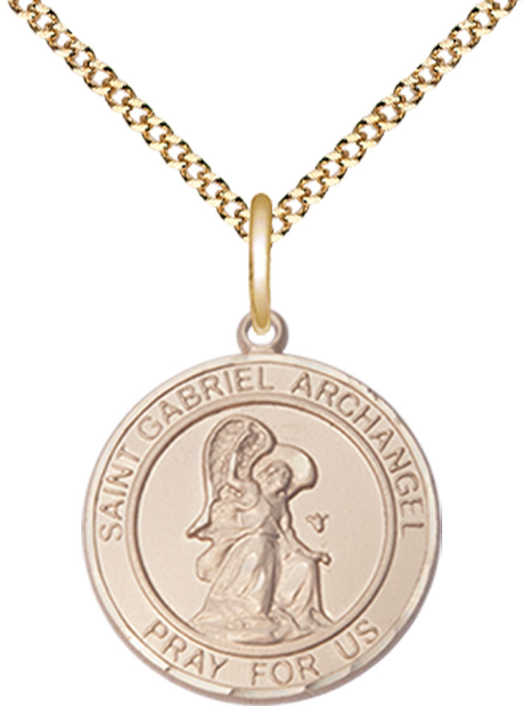 14kt Gold Filled Saint Gabriel the Archangel Pendant on a 18 inch Gold Plate Light Curb chain