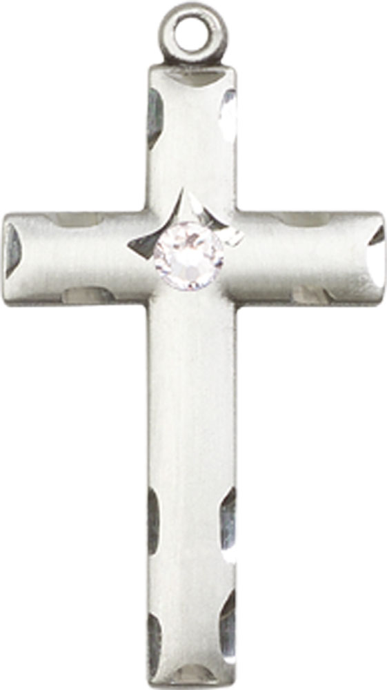 Sterling Silver Cross Medal with a 3mm Crystal Swarovski stone
