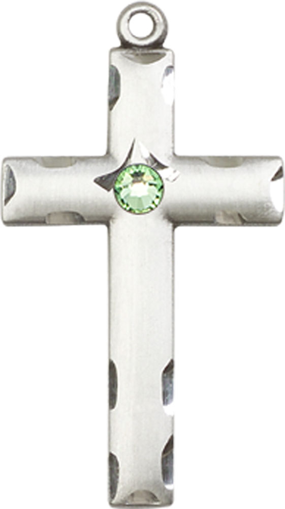 Sterling Silver Cross Medal with a 3mm Peridot Swarovski stone