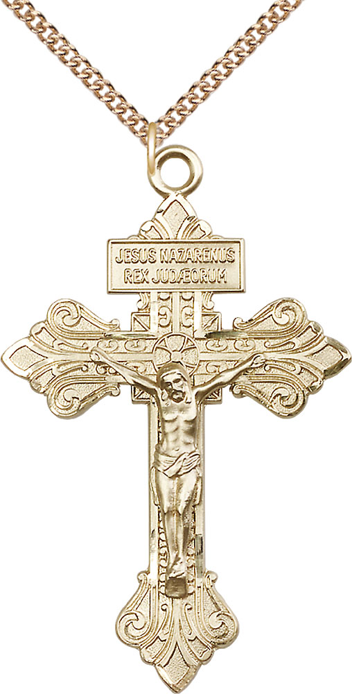 14kt Gold Filled Crucifix Pendant on a 24 inch Gold Filled Heavy Curb chain