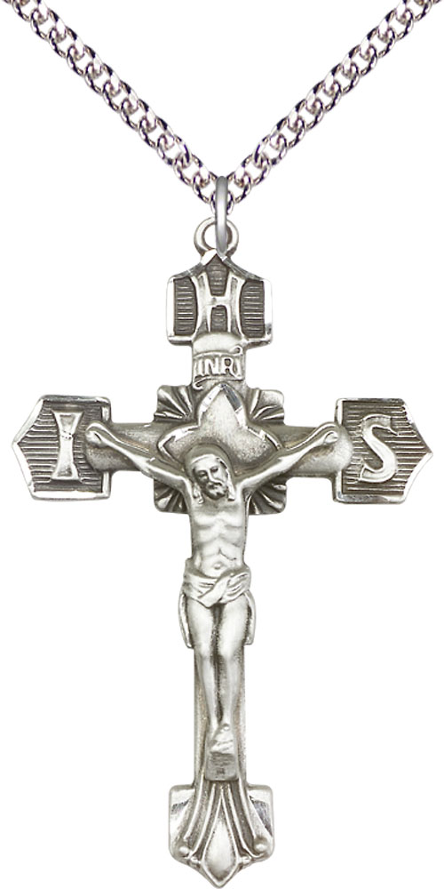 Sterling Silver Crucifix Pendant on a 24 inch Sterling Silver Heavy Curb chain