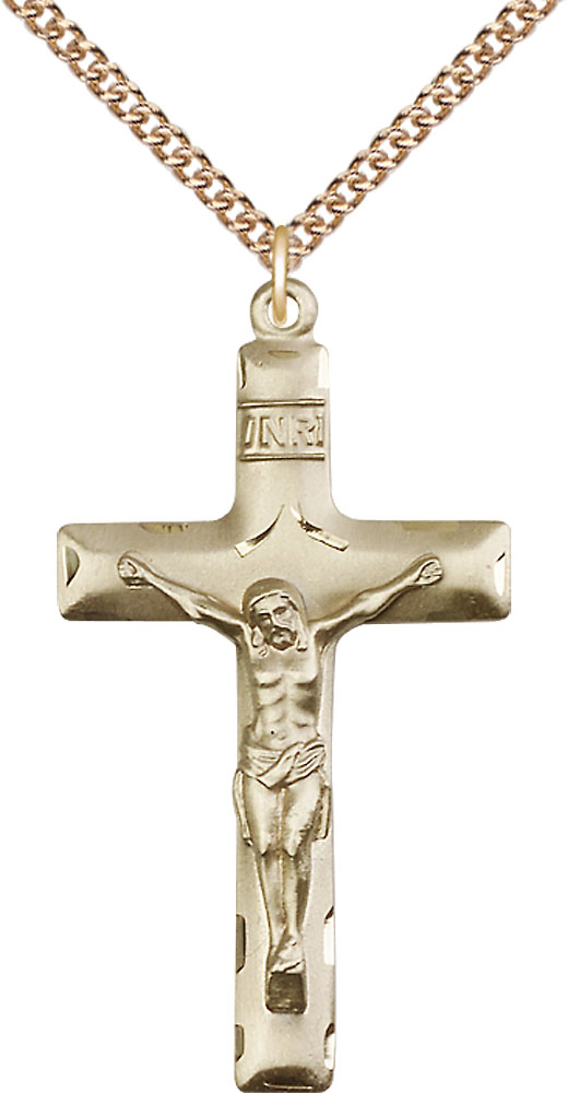14kt Gold Filled Crucifix Pendant on a 24 inch Gold Filled Heavy Curb chain