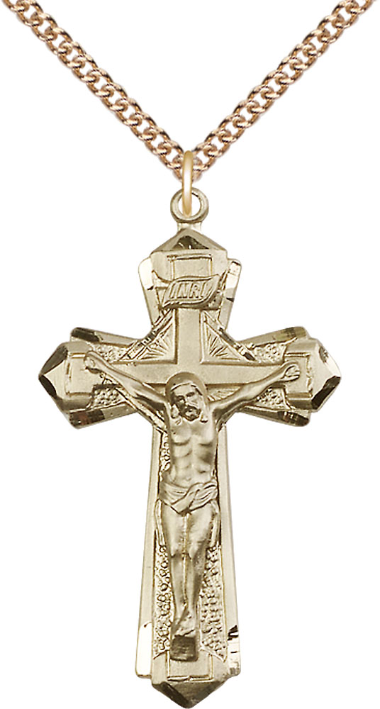 14kt Gold Filled Crucifix Pendant on a 24 inch Gold Filled Heavy Curb chain