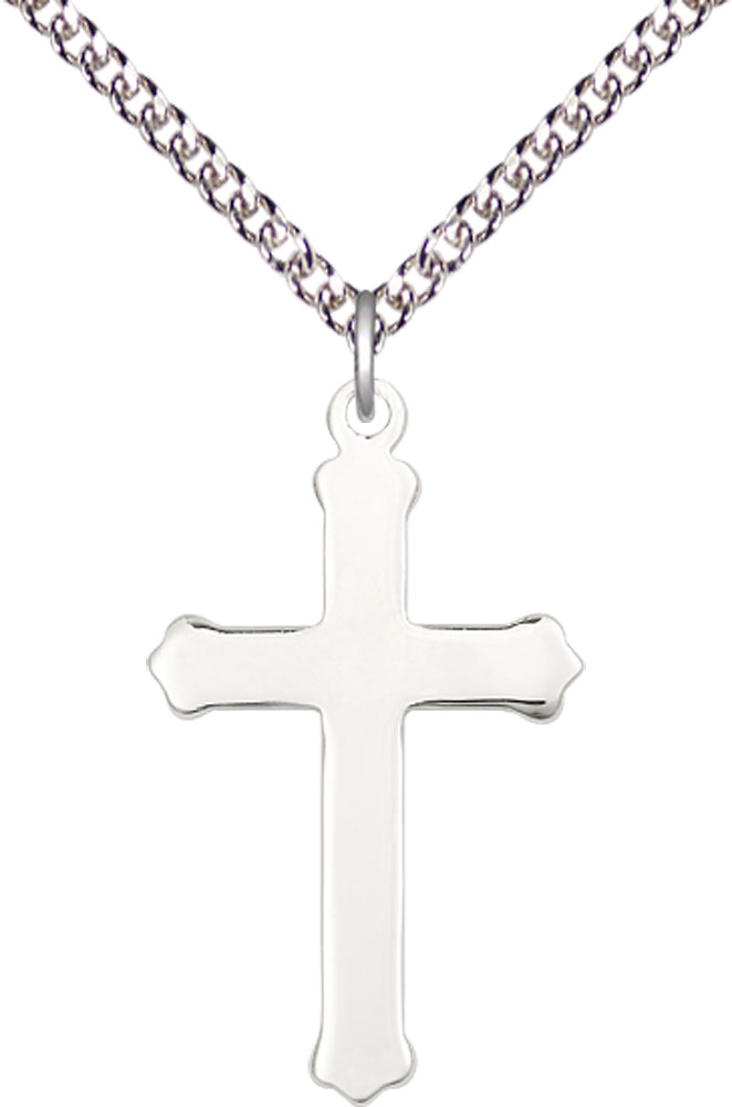 Sterling Silver Cross Pendant on a 24 inch Sterling Silver Heavy Curb chain