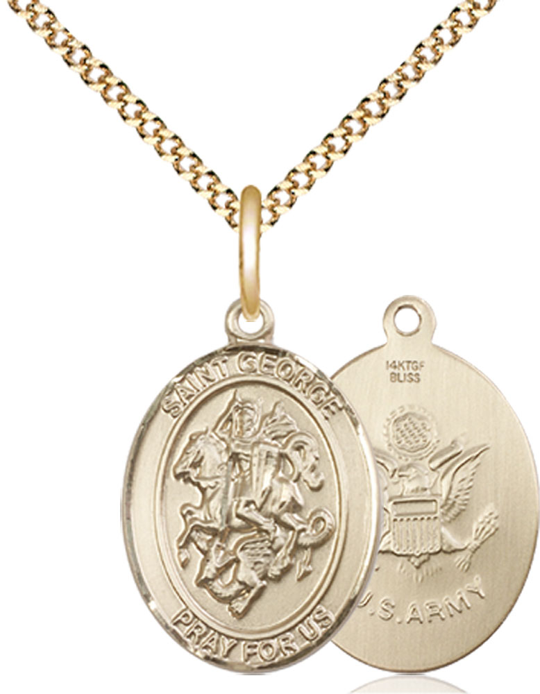 14kt Gold Filled Saint George Army Pendant on a 18 inch Gold Plate Light Curb chain