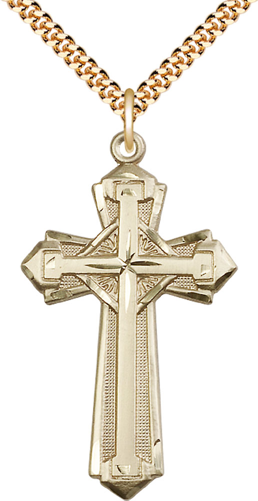 14kt Gold Filled Cross Pendant on a 24 inch Gold Plate Heavy Curb chain