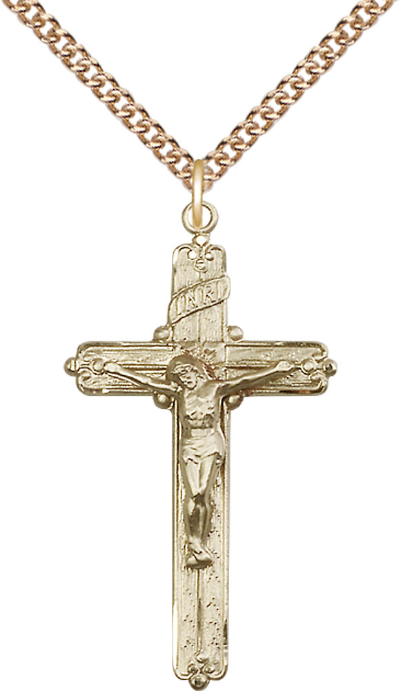 14kt Gold Filled Crucifix Pendant on a 24 inch Gold Filled Heavy Curb chain