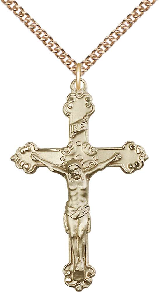 14kt Gold Filled Crucifix Pendant on a 24 inch Gold Filled Heavy Curb chain