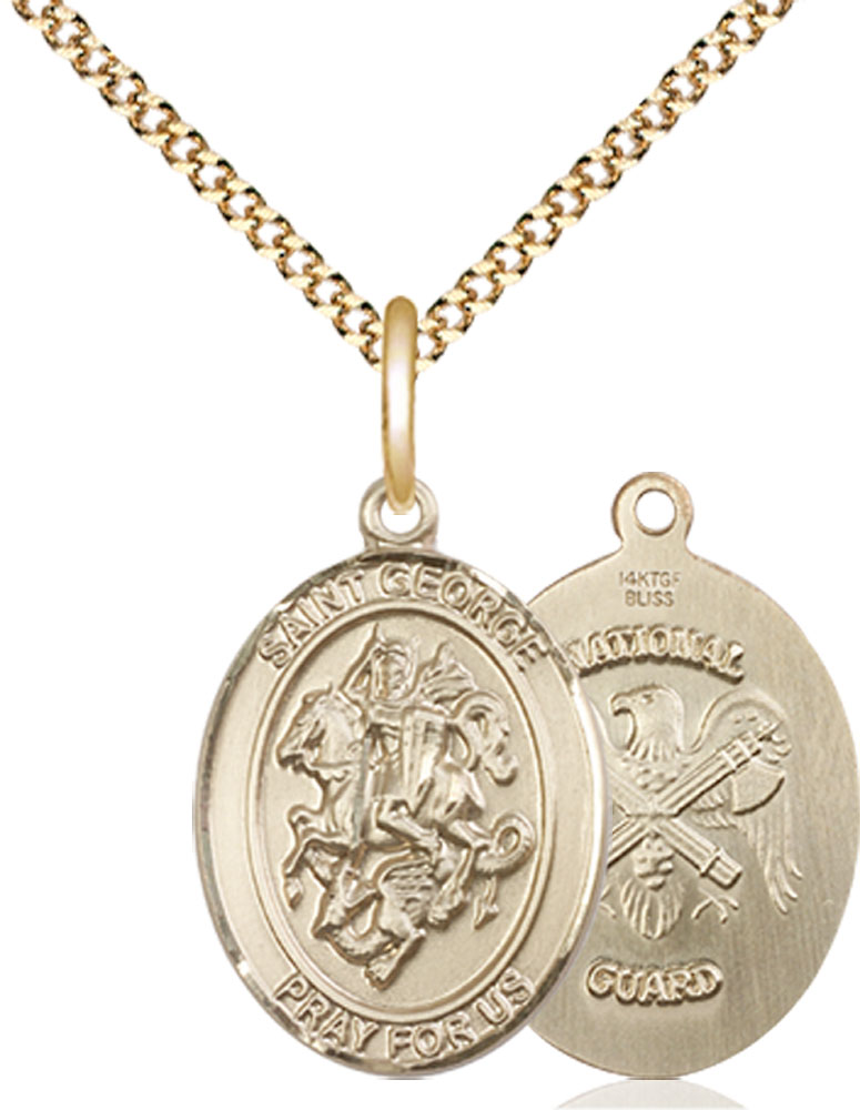 14kt Gold Filled Saint George National Guard Pendant on a 18 inch Gold Plate Light Curb chain