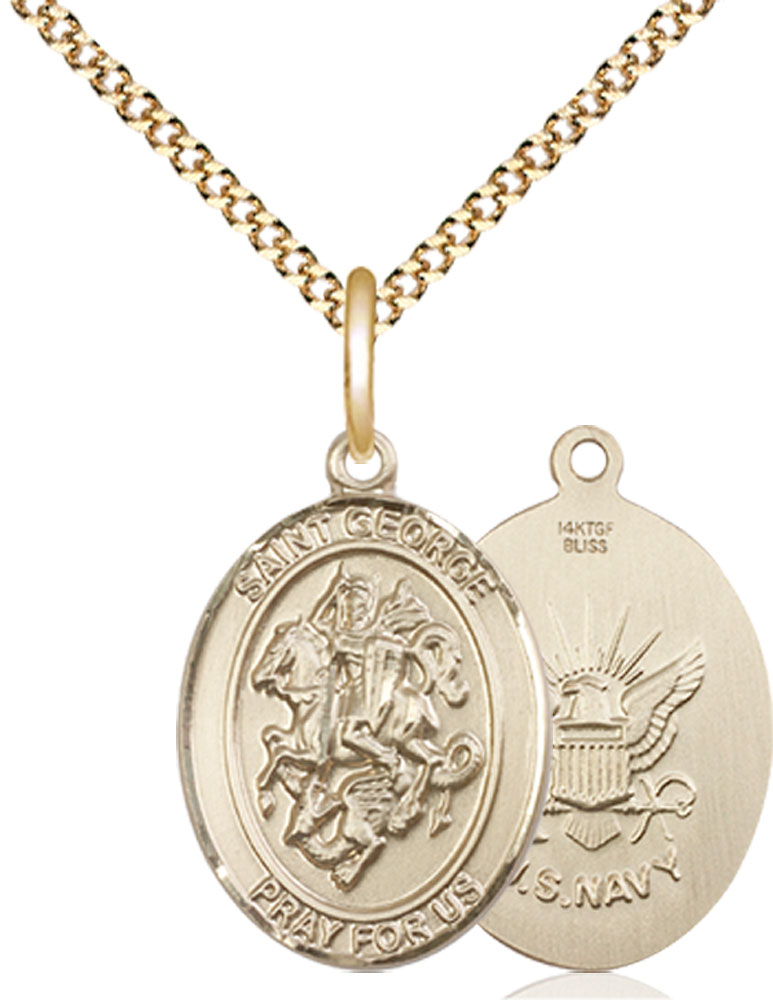 14kt Gold Filled Saint George Navy Pendant on a 18 inch Gold Plate Light Curb chain
