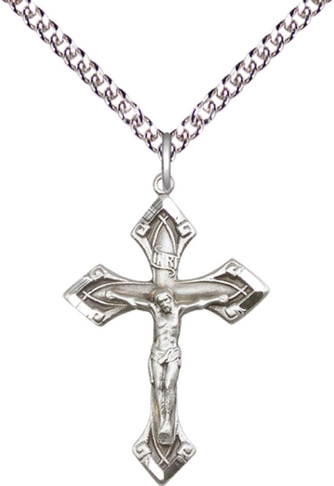 Sterling Silver Crucifix Pendant on a 24 inch Sterling Silver Heavy Curb chain