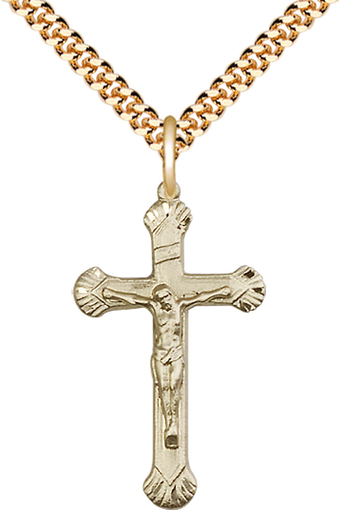 14kt Gold Filled Crucifix Pendant on a 24 inch Gold Plate Heavy Curb chain