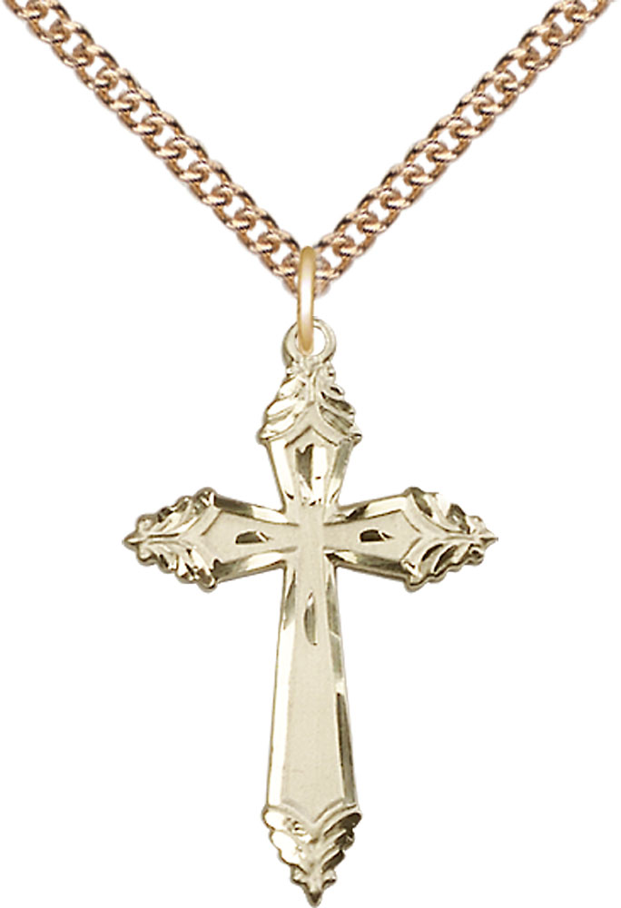 14kt Gold Filled Cross Pendant on a 24 inch Gold Filled Heavy Curb chain