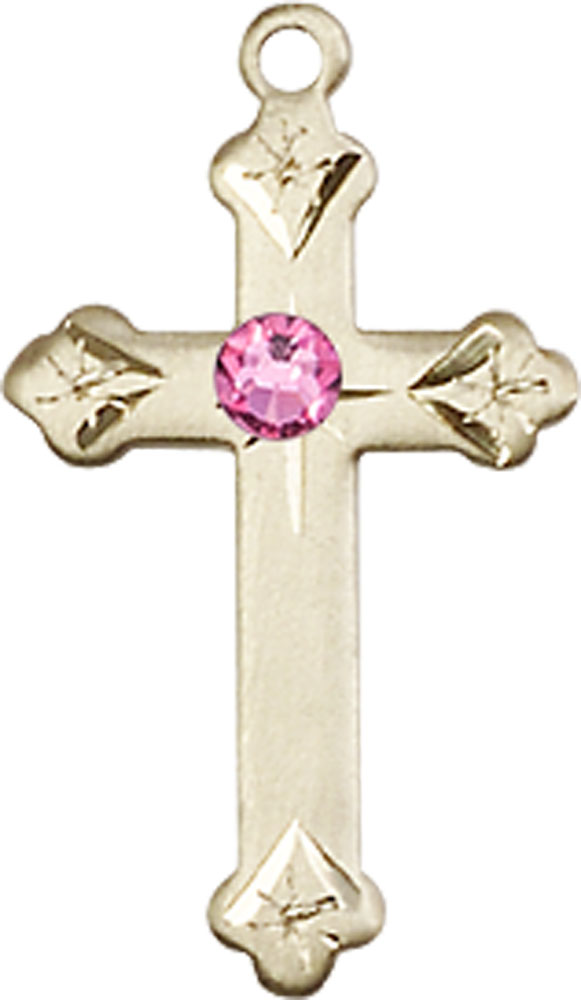 14kt Gold Filled Cross Medal with a 3mm Rose Swarovski stone