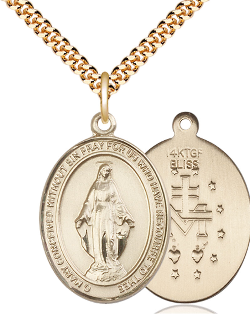14kt Gold Filled Miraculous Pendant on a 24 inch Gold Plate Heavy Curb chain