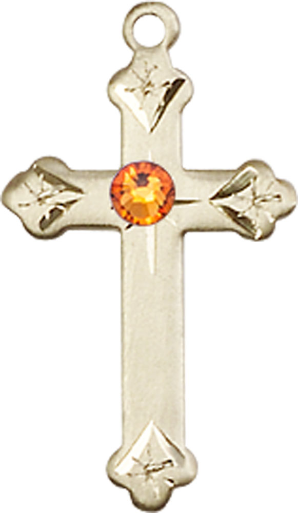 14kt Gold Cross Medal with a 3mm Topaz Swarovski stone
