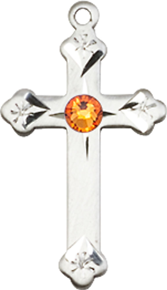 Sterling Silver Cross Medal with a 3mm Topaz Swarovski stone