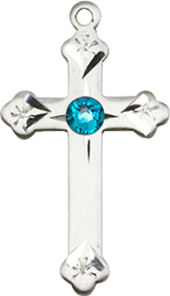 Sterling Silver Cross Medal with a 3mm Zircon Swarovski stone